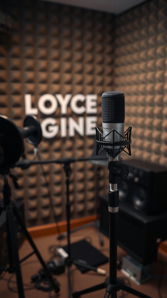 A microphone set up in a recording studio.
