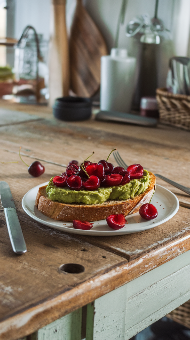 Cherry and avocado toast is a fresh twist on a breakfast classic. The creamy avocado pairs perfectly with sweet, juicy cherries, creating a tasty combination. It's quick to make and looks beautiful on your plate!