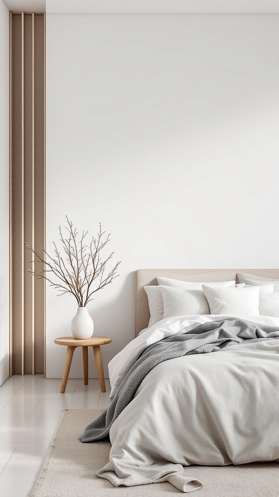 Minimalist Scandinavian bedroom with neutral colors and natural materials