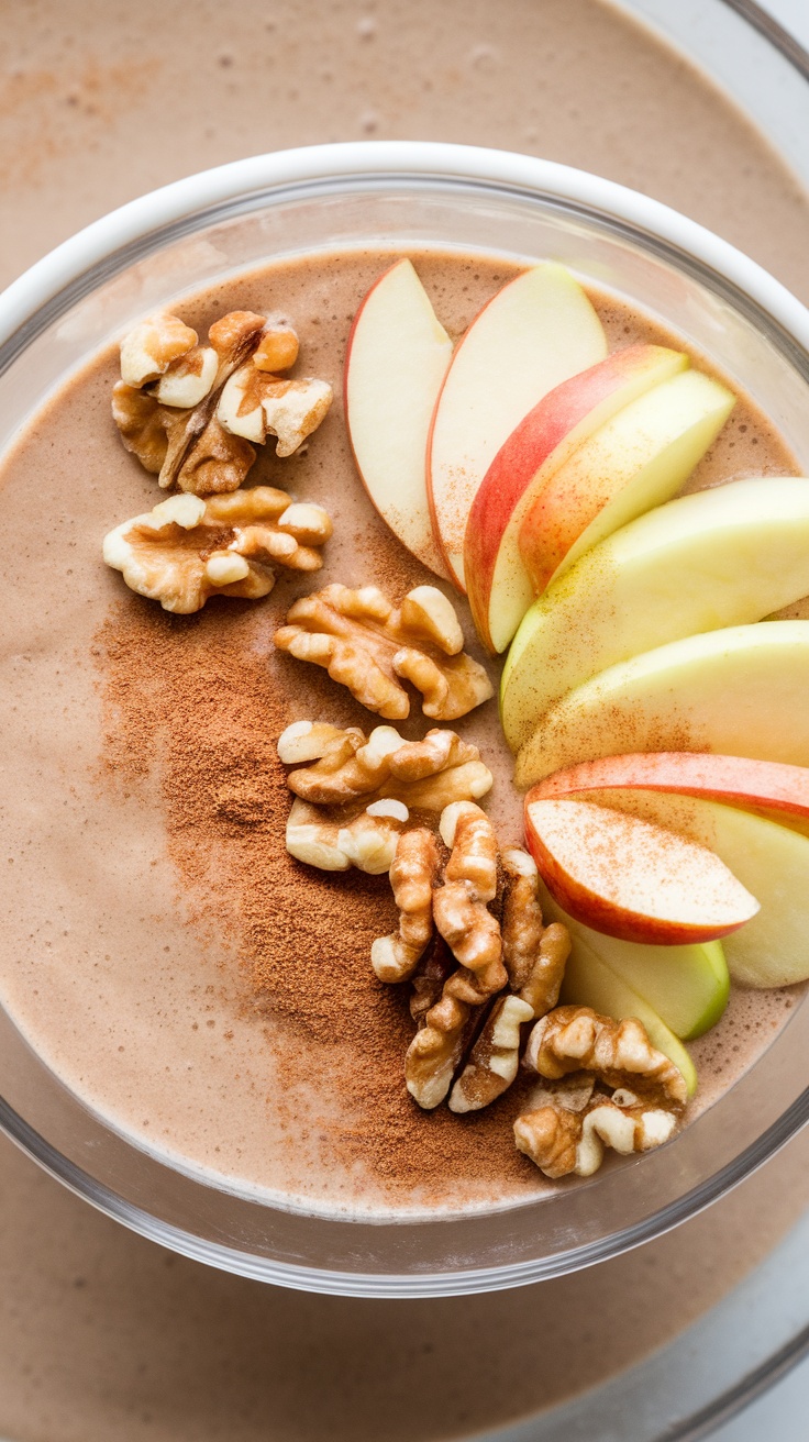 Nutty Apple Cinnamon Bowl with sliced apples and walnuts