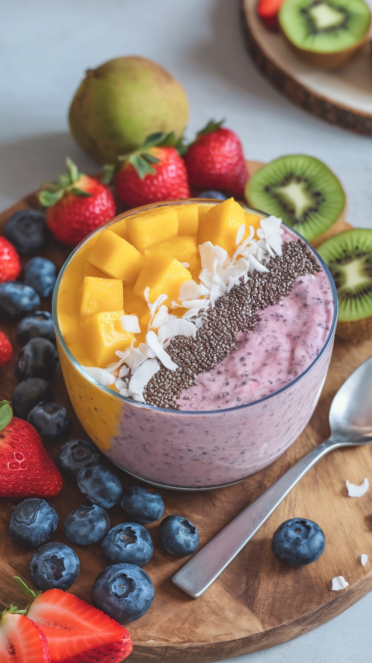 Tropical Mango Coconut Bliss Bowl with fresh fruits and toppings