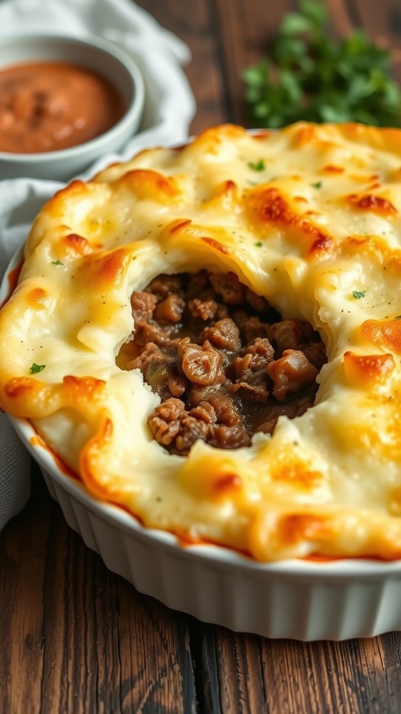 Delicious Beef and Potato Shepherd's Pie with a golden mashed potato topping
