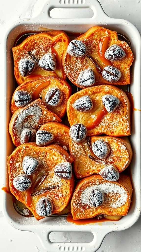 Delicious Cinnamon Apple Overnight French Toast served in a white baking dish.