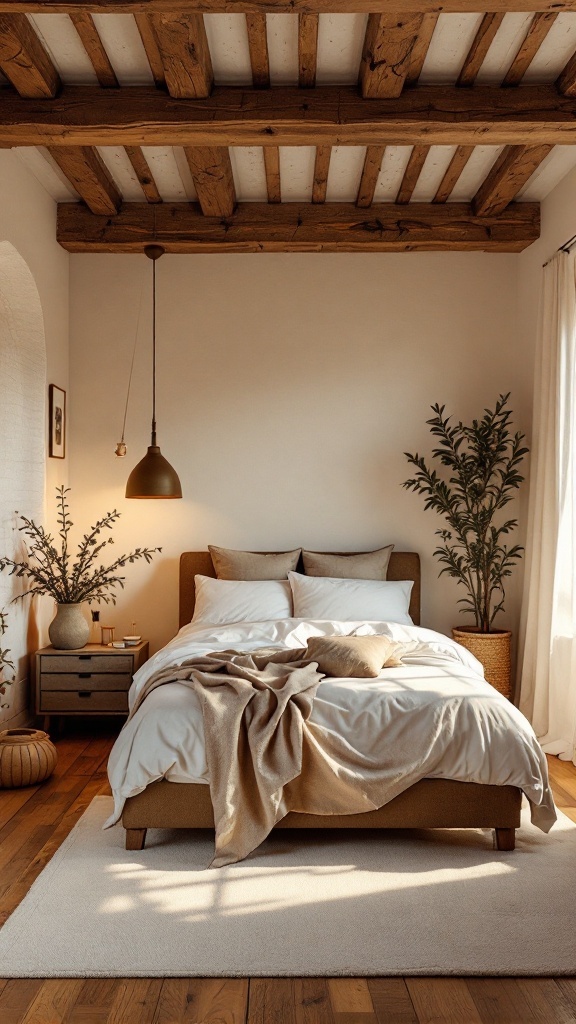 Bedroom with rustic wooden beams and cozy decor