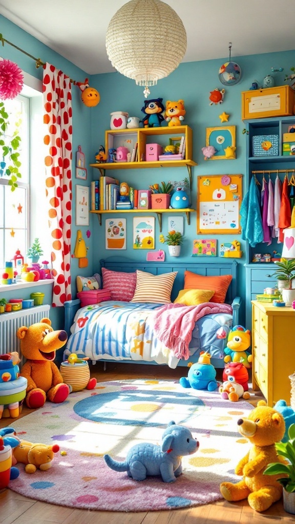 Colorful kid's playroom with playful decor and toys