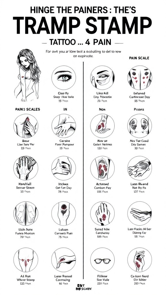 An illustrated pain scale for tramp stamp tattoos.