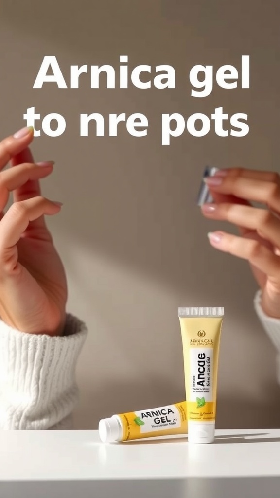 Hands holding tubes of arnica gel