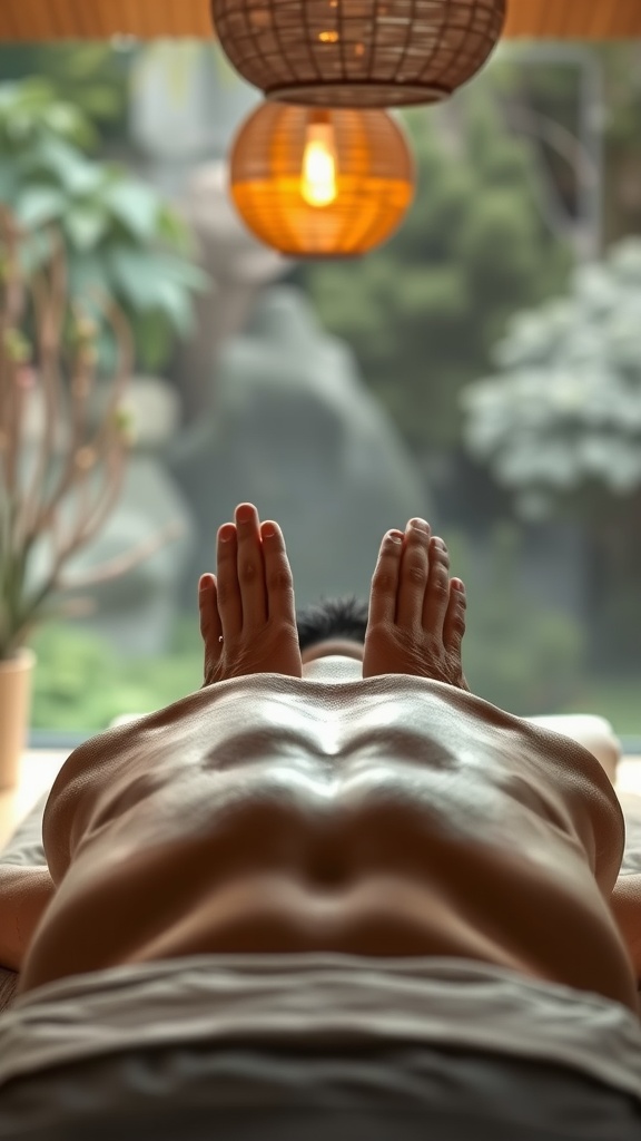 A person receiving a massage, focusing on relaxation and pain relief.