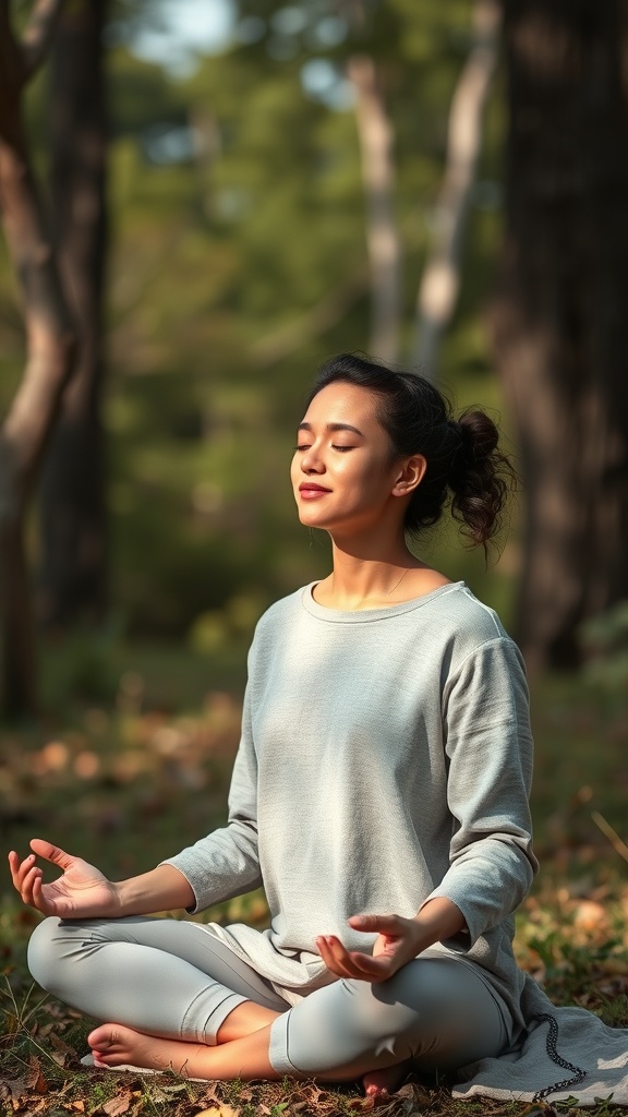 A person practicing mindfulness meditation in a serene outdoor setting.