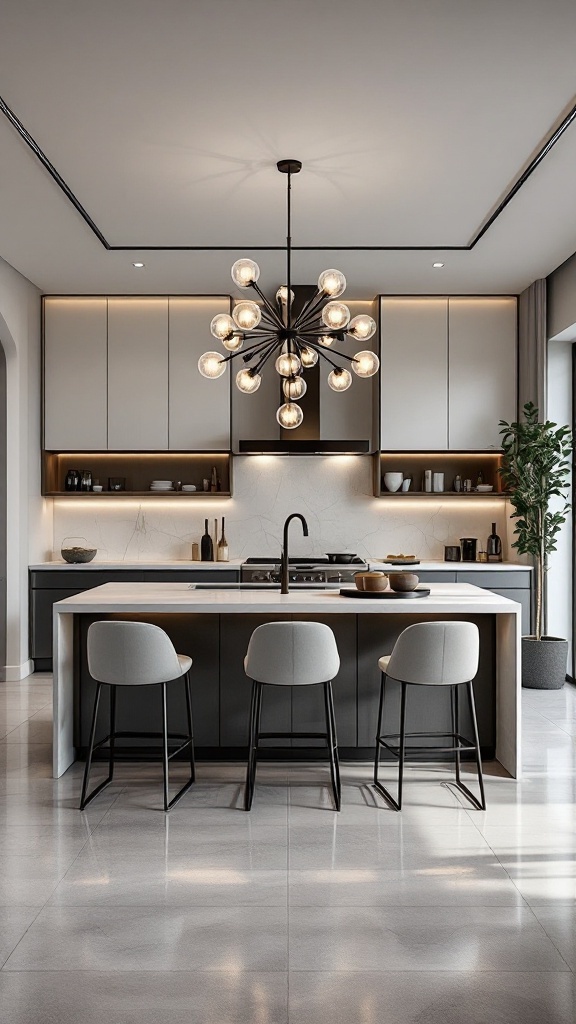 Sophisticated kitchen island with stylish seating in a modern kitchen