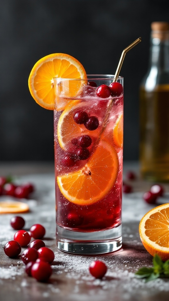 Cranberry Orange Spritz cocktail with cranberries and orange slices