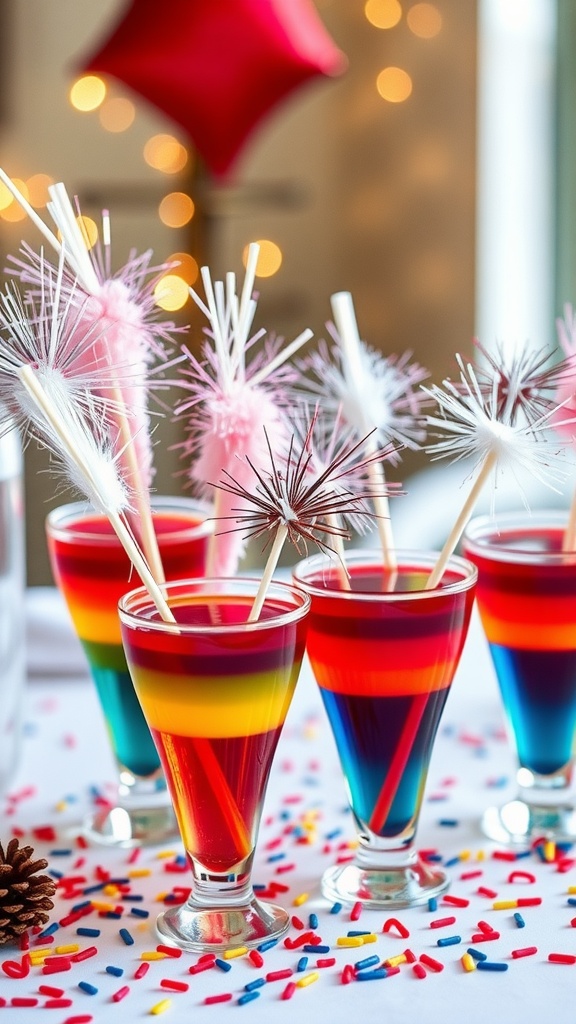 Colorful Jello cups in red, white, and blue with festive decorations