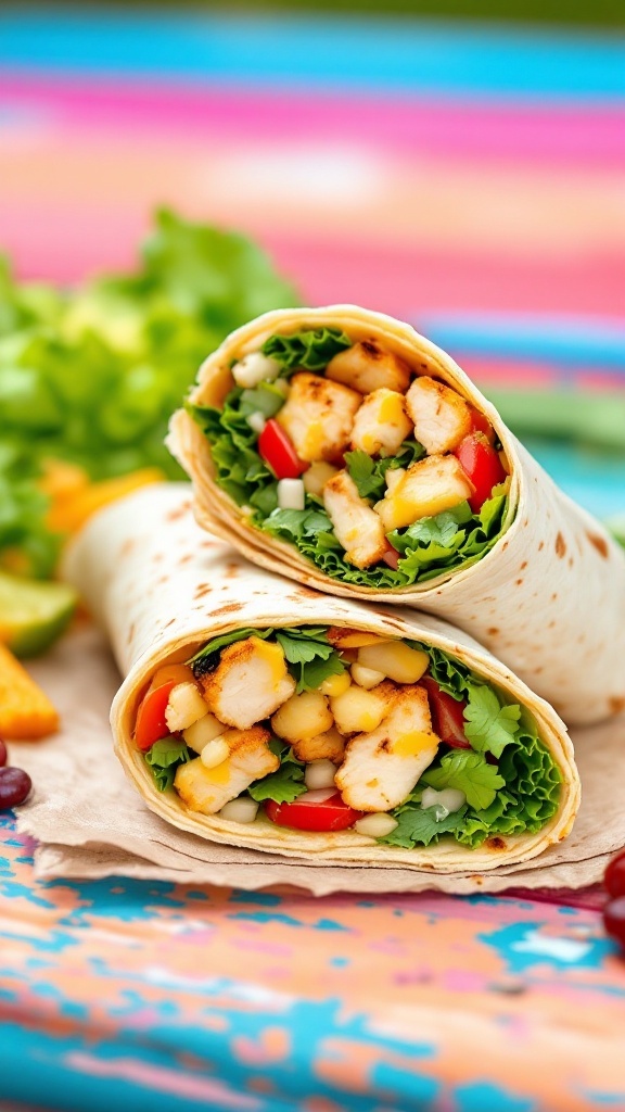 Grilled chicken caesar wraps with fresh ingredients wrapped in tortillas