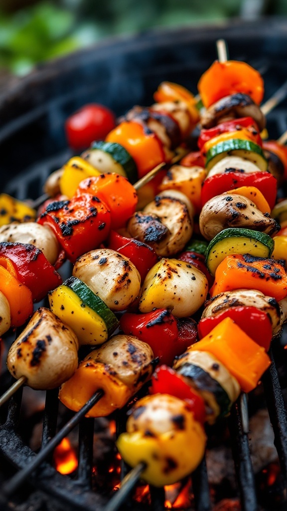 Colorful grilled vegetable skewers on the grill