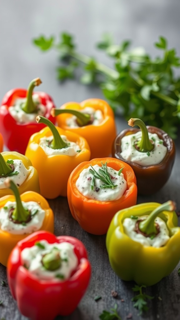 Colorful stuffed mini peppers filled with cream cheese and herbs