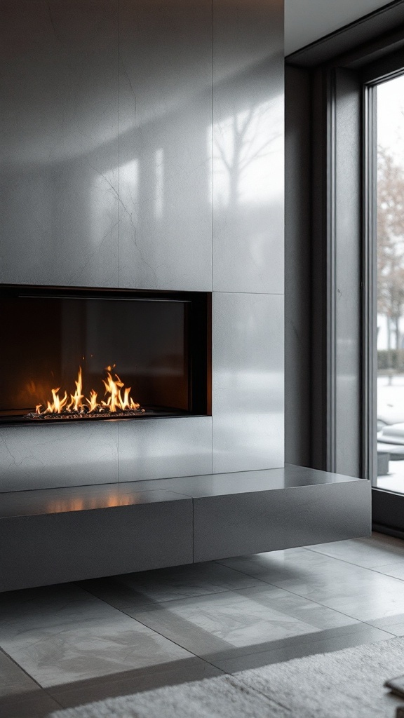 Minimalist fireplace with a sleek design and smooth surfaces