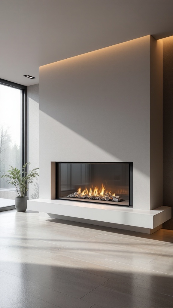 Modern fireplace with a frameless glass screen and minimalist design