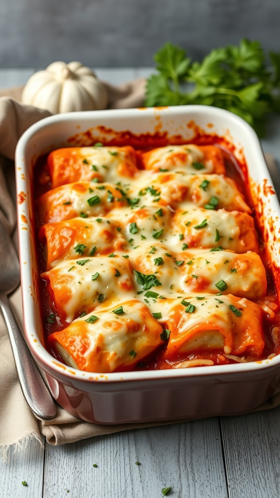 A delicious Cabbage Roll Casserole with melted cheese and fresh herbs on top.
