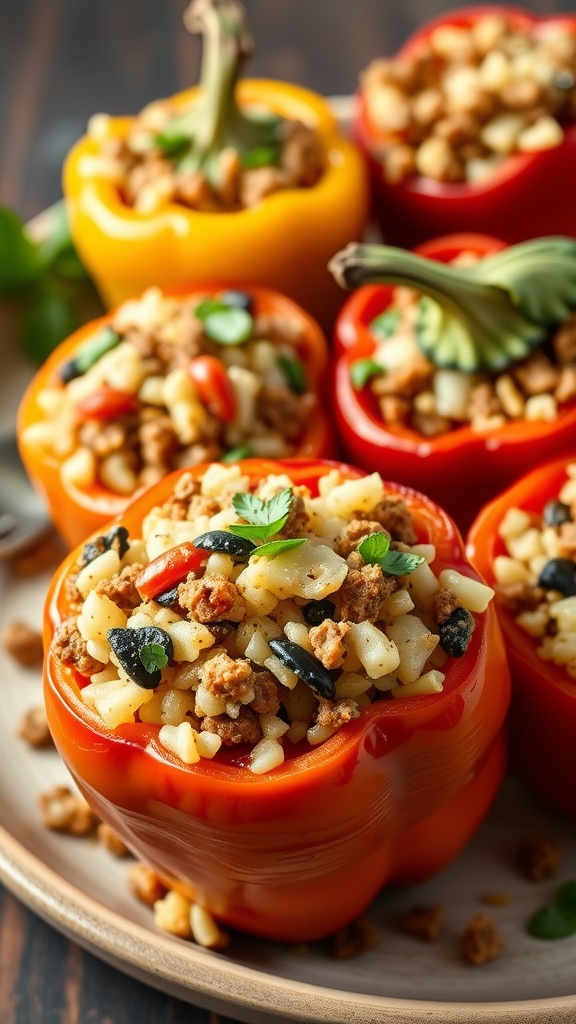 Delicious stuffed bell peppers filled with cauliflower rice and ground meat.