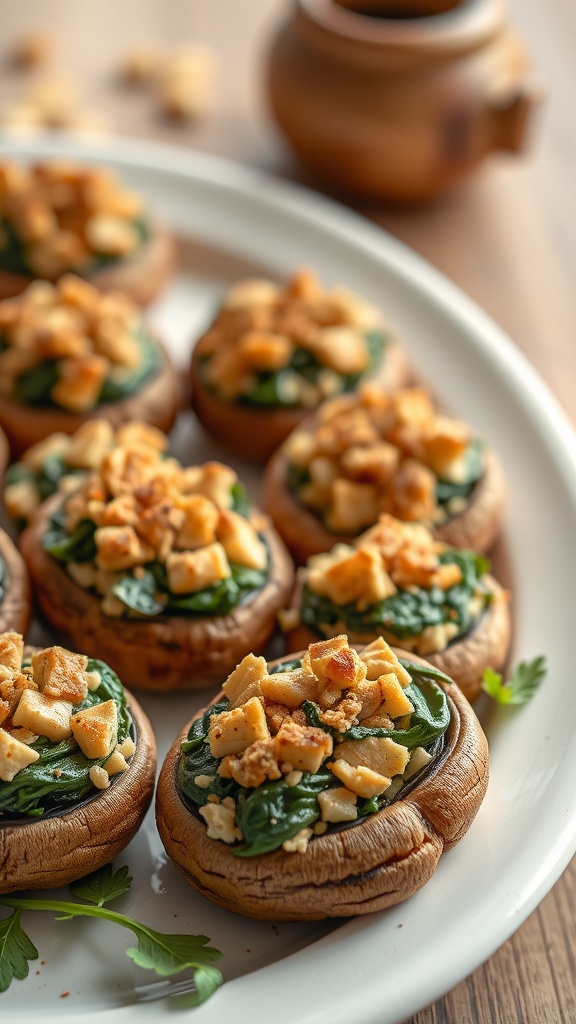 Delicious Turkey and Spinach Stuffed Mushrooms, ready to be served.
