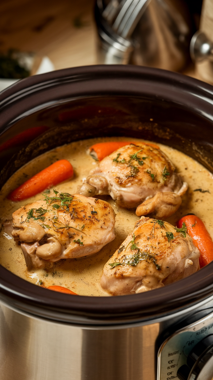 Slow cooker chicken in white wine sauce with carrots