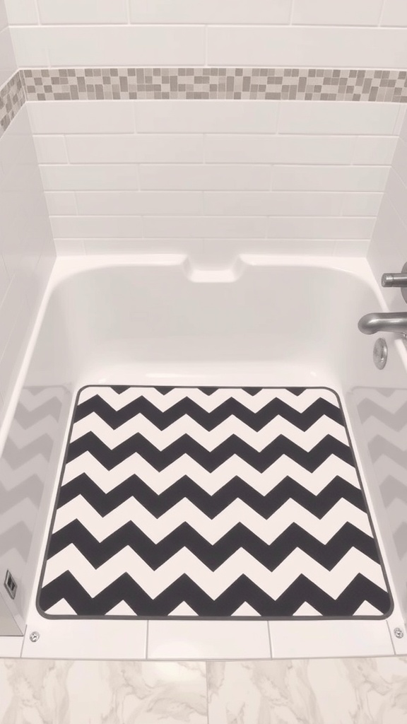 Chevron shower mat in a modern bathroom setting