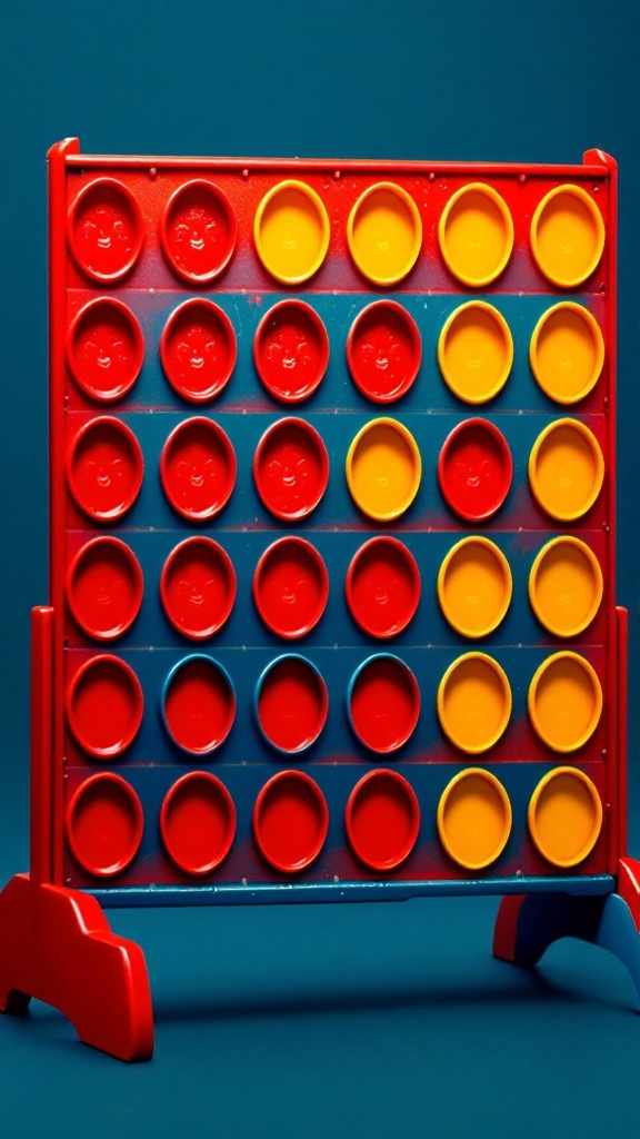 A Connect Four game board with empty slots in red and yellow colors.