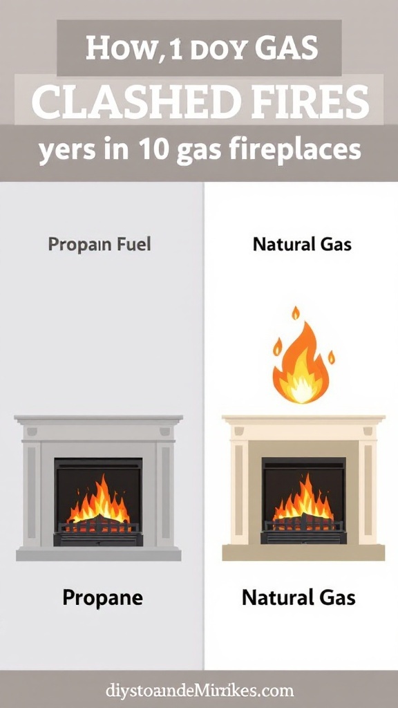 Comparison of propane and natural gas fireplaces showing flames and designs