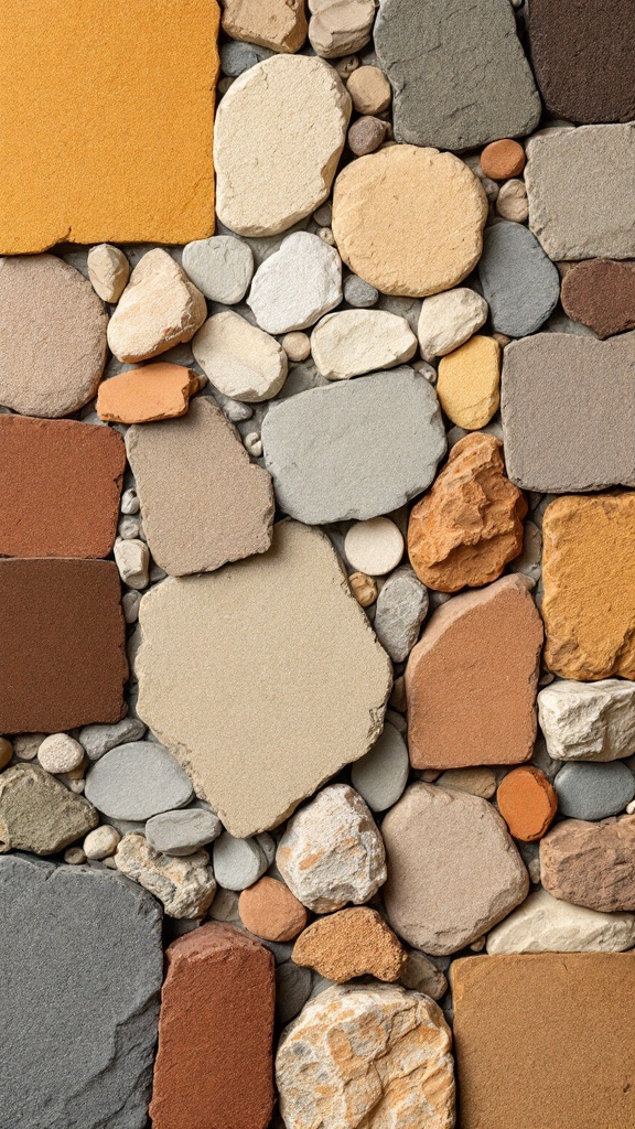 An assortment of rocks in various colors and textures for fireplace makeover inspiration.