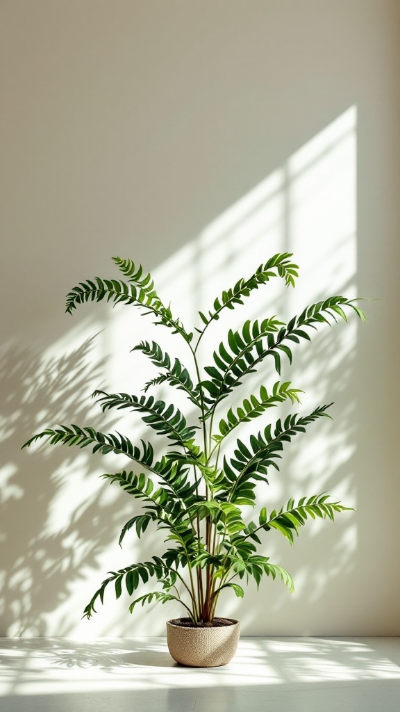 A Bird's Nest Fern with lush green leaves in a stylish pot, showcasing its unique texture in soft light.