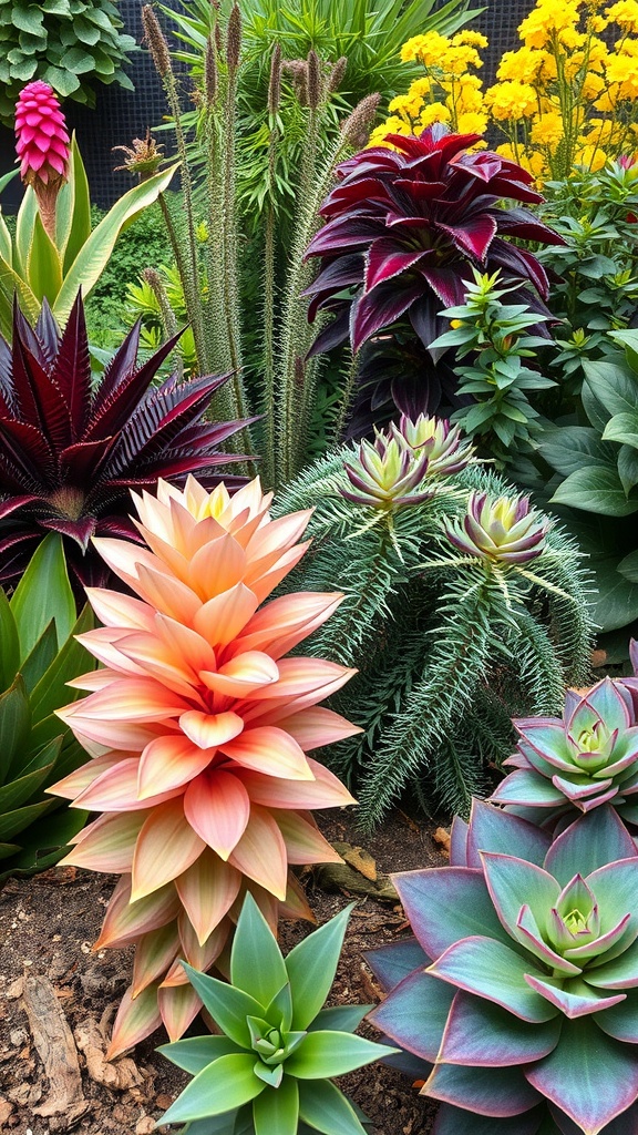 A vibrant cottage garden featuring a variety of colorful plants and flowers.