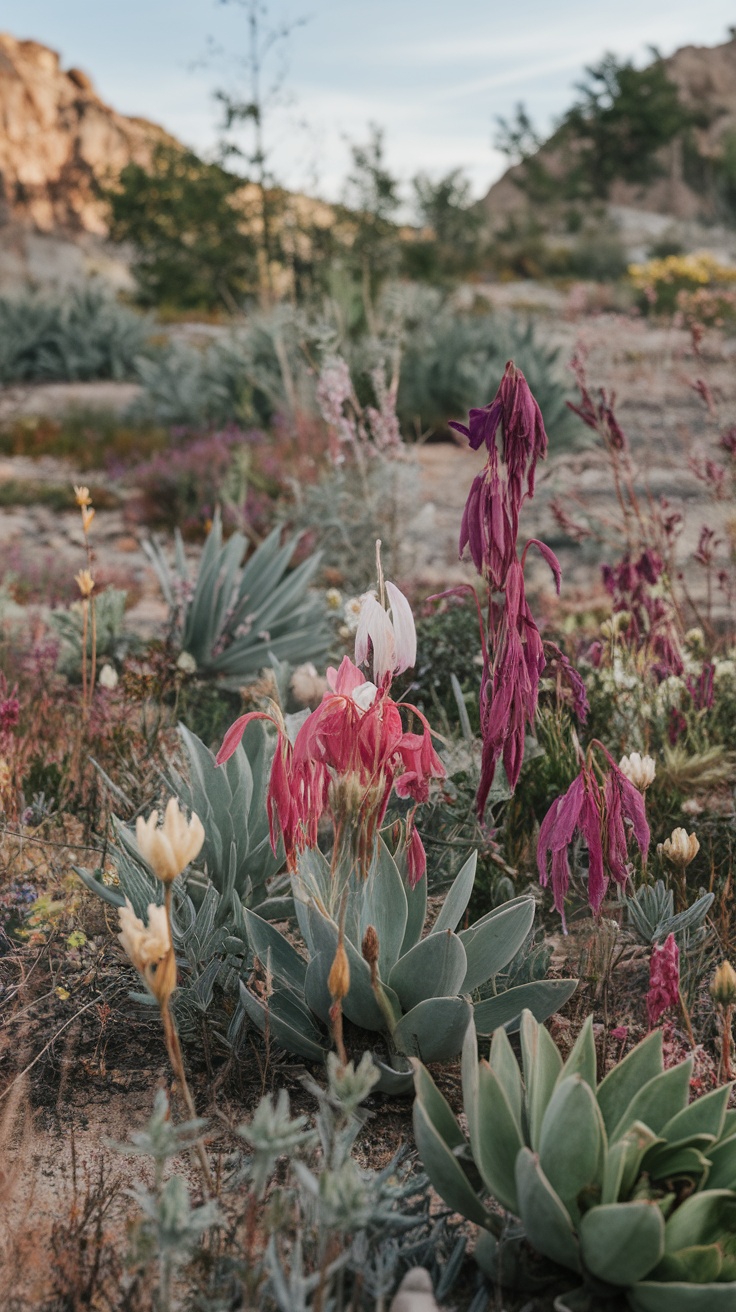 Native plants in a natural landscape with vibrant colors and diverse textures.