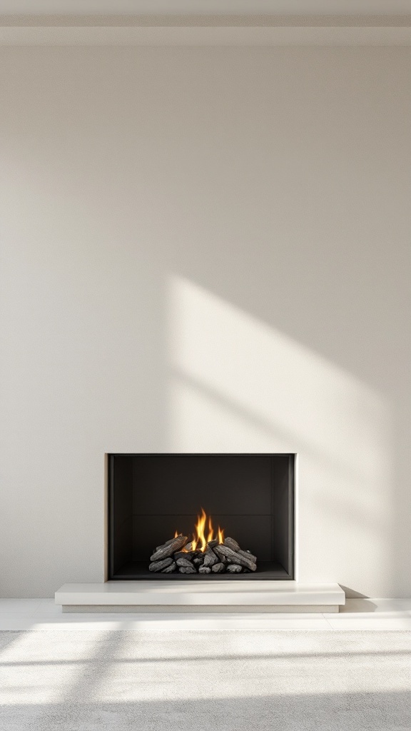 Minimalist fireplace design featuring clean lines and a neutral color palette.