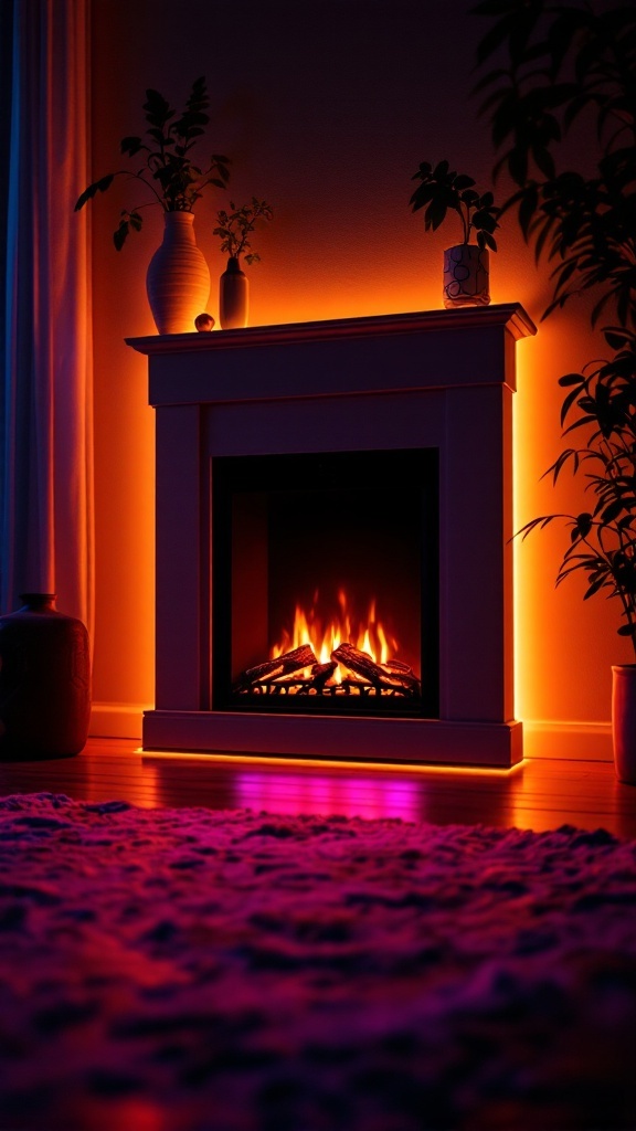 Electric fireplace with LED lighting creating a cozy ambiance