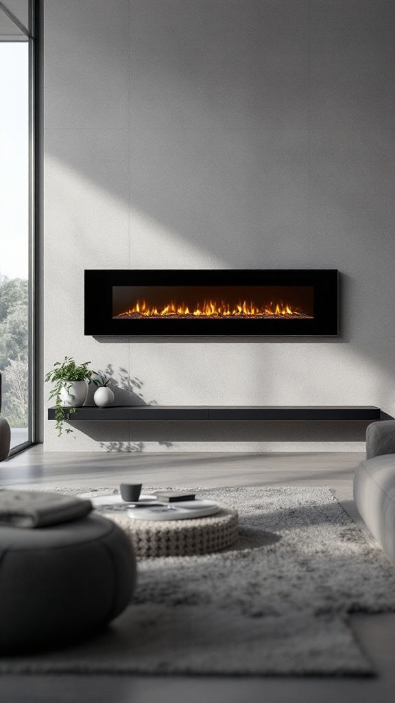 A modern electric fireplace mounted on a wall with an elegant design