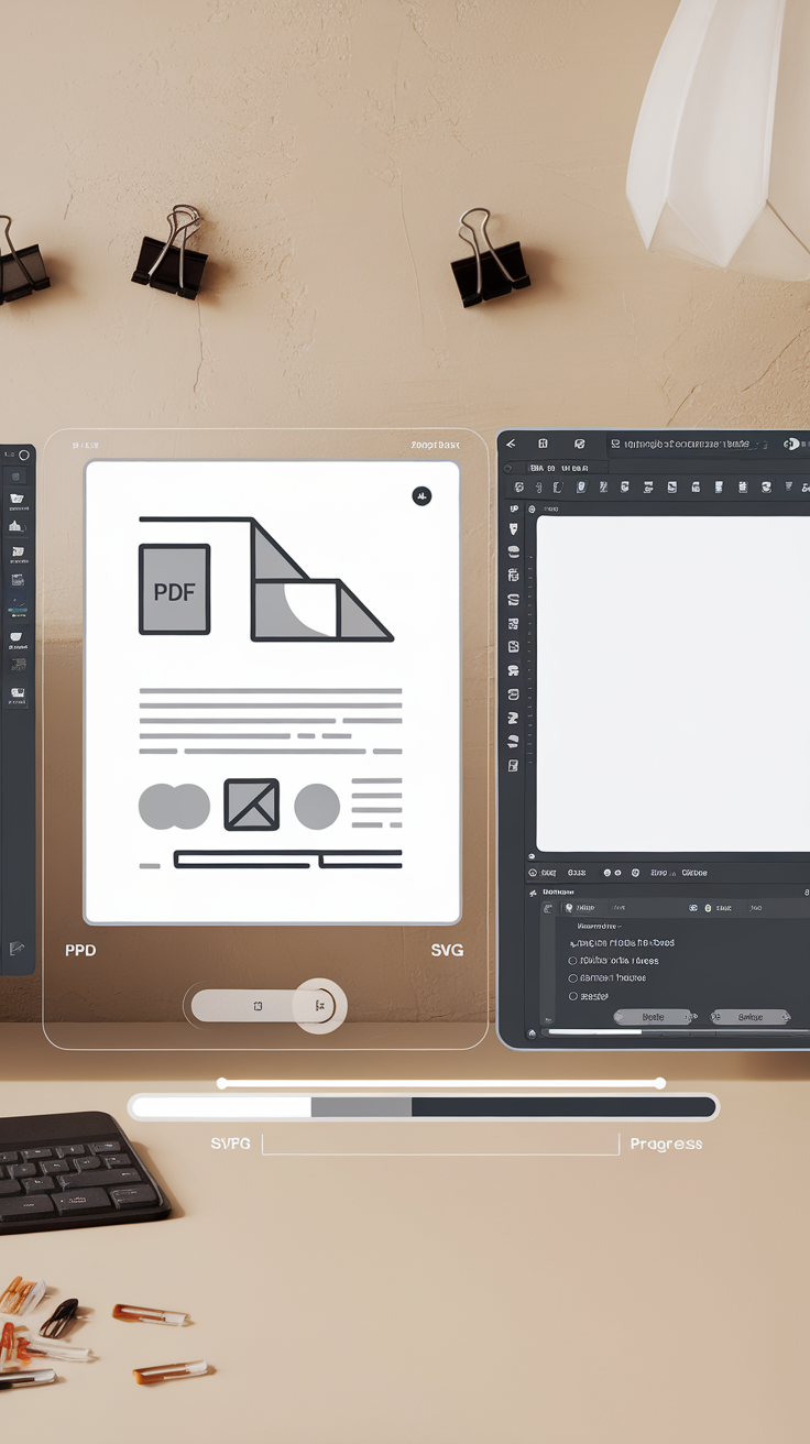 A screenshot showing the conversion from PDF to SVG on a digital interface.
