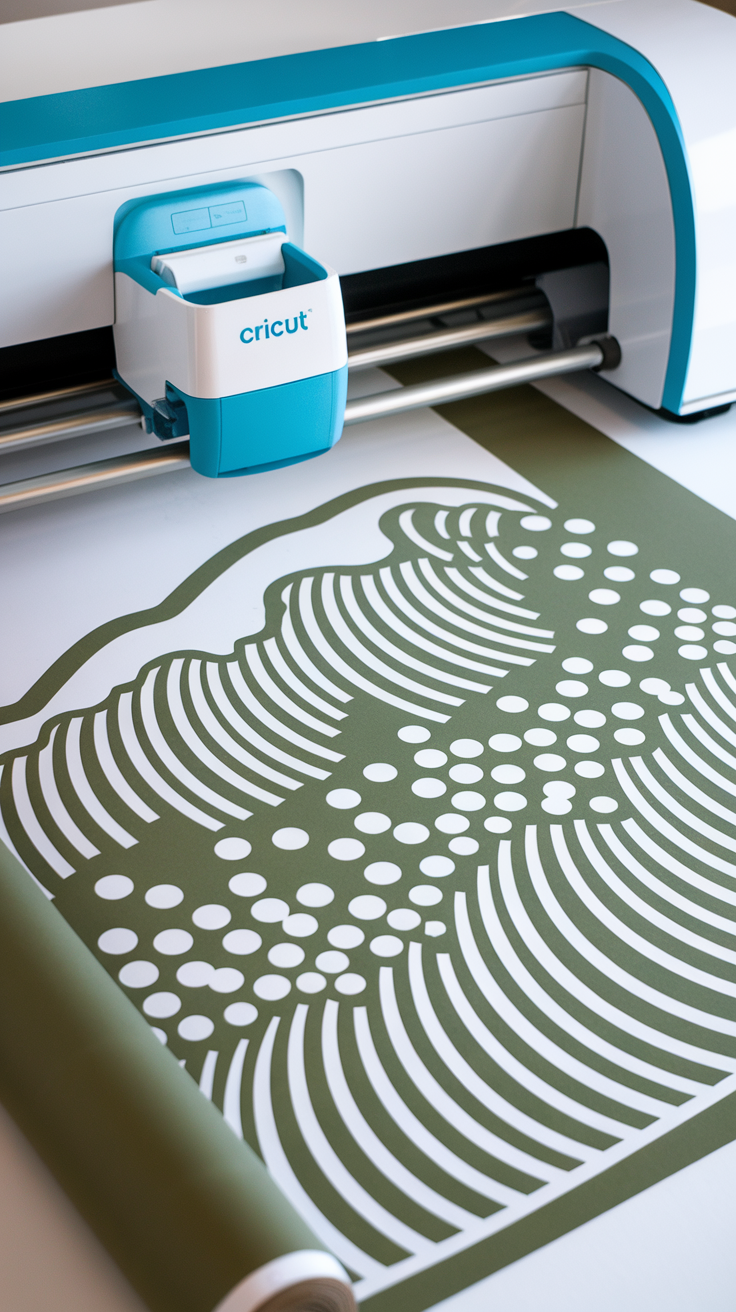 Cricut machine cutting Smart Material with intricate design.