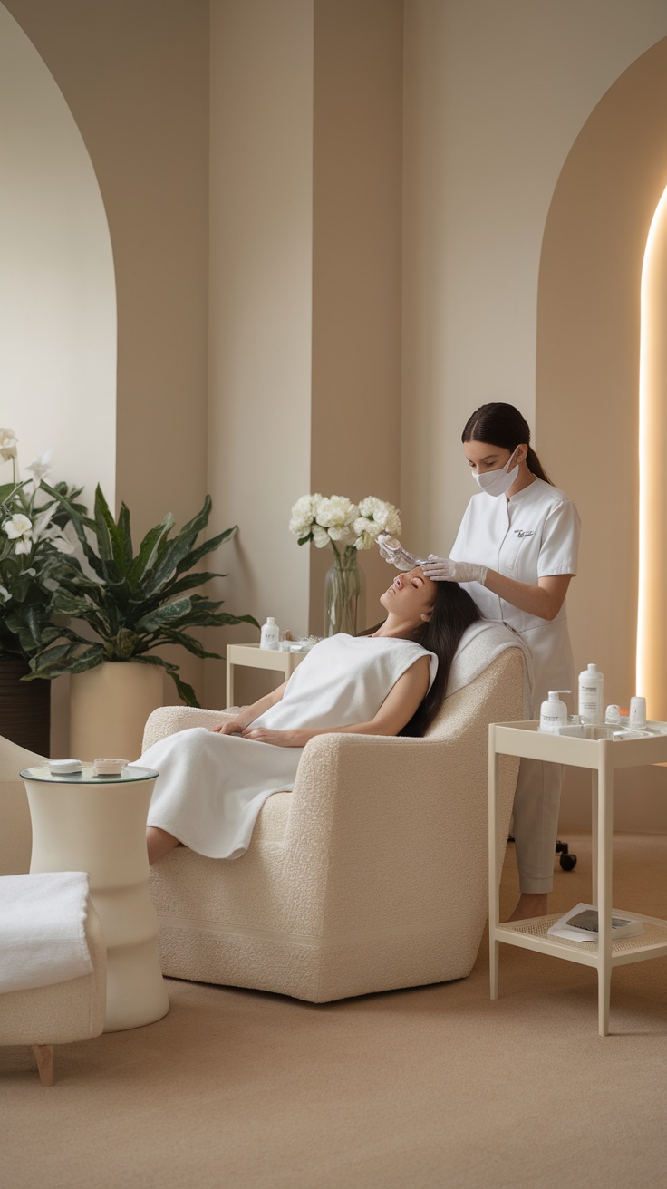 A serene skincare treatment session in a modern spa environment.