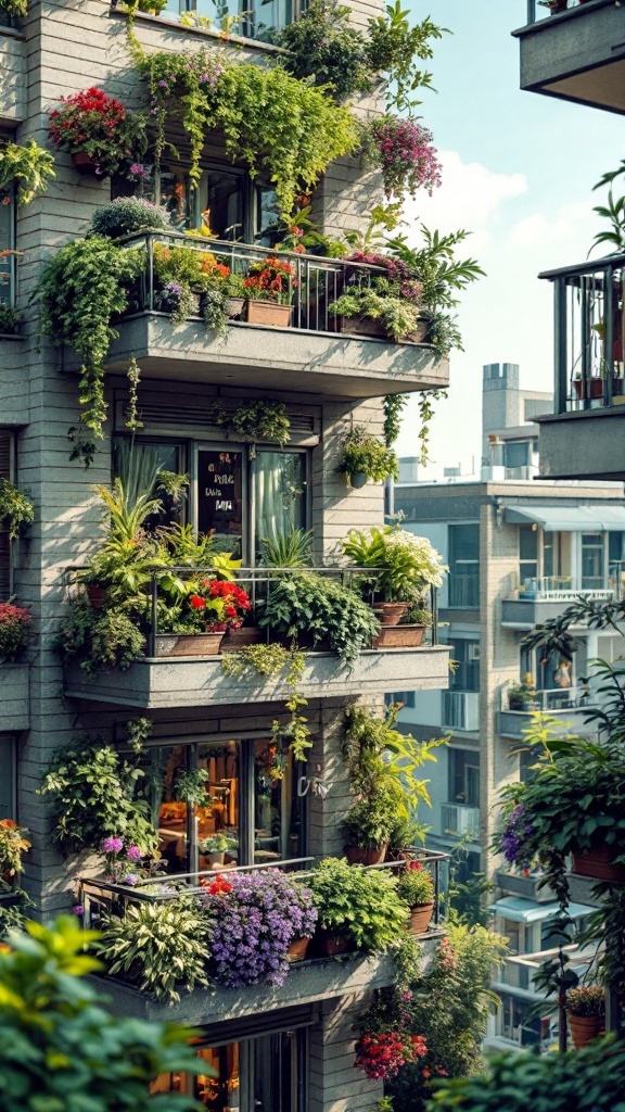 A beautiful balcony garden filled with various colorful flowers and plants.