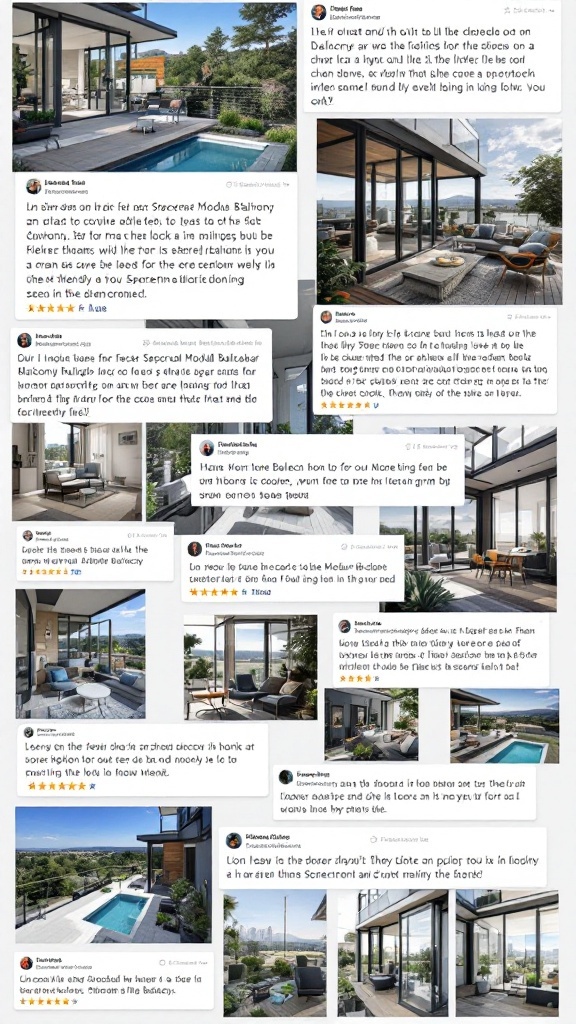 A collage of community reviews and feedback about the Spectrum Modular Balcony.