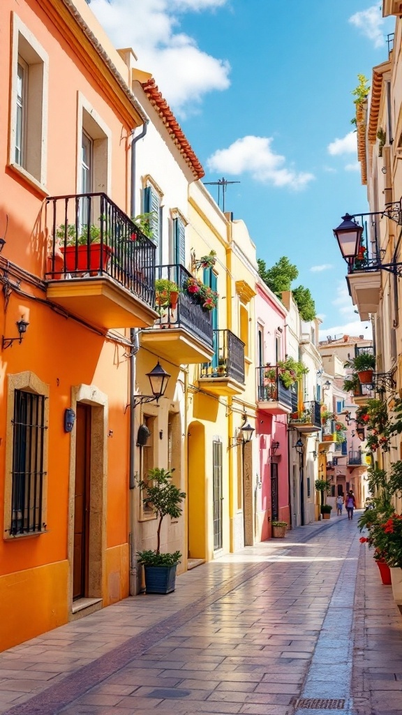 Colorful Maltese balconies and facades in a charming street.