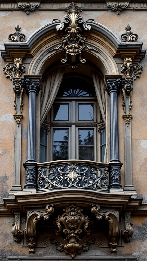 Victorian balcony with intricate details and elegant design.