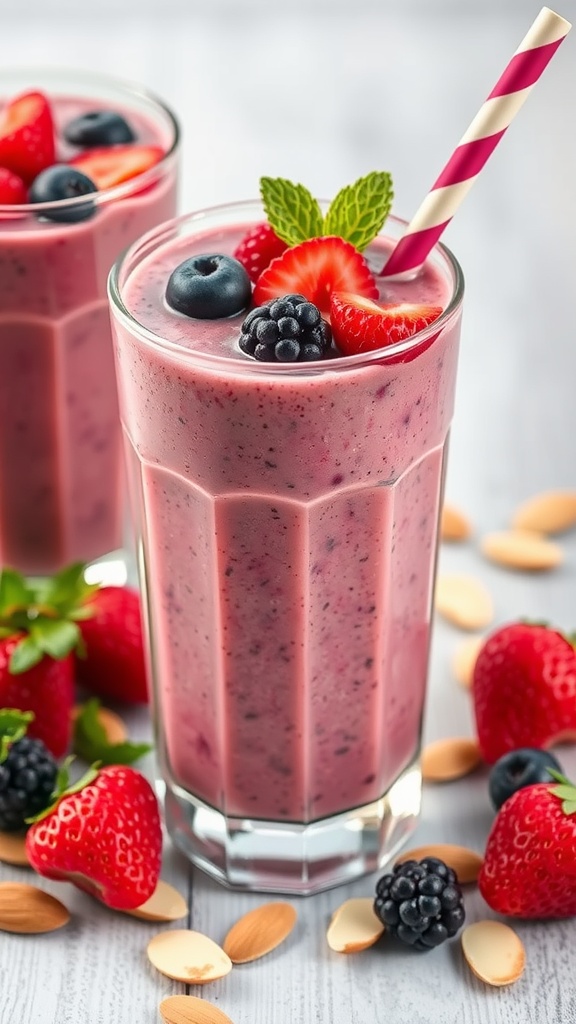 Berry Almond Restorative smoothie with mixed berries and almond milk