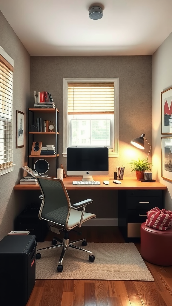 Cozy home office setup with soundproofing elements.