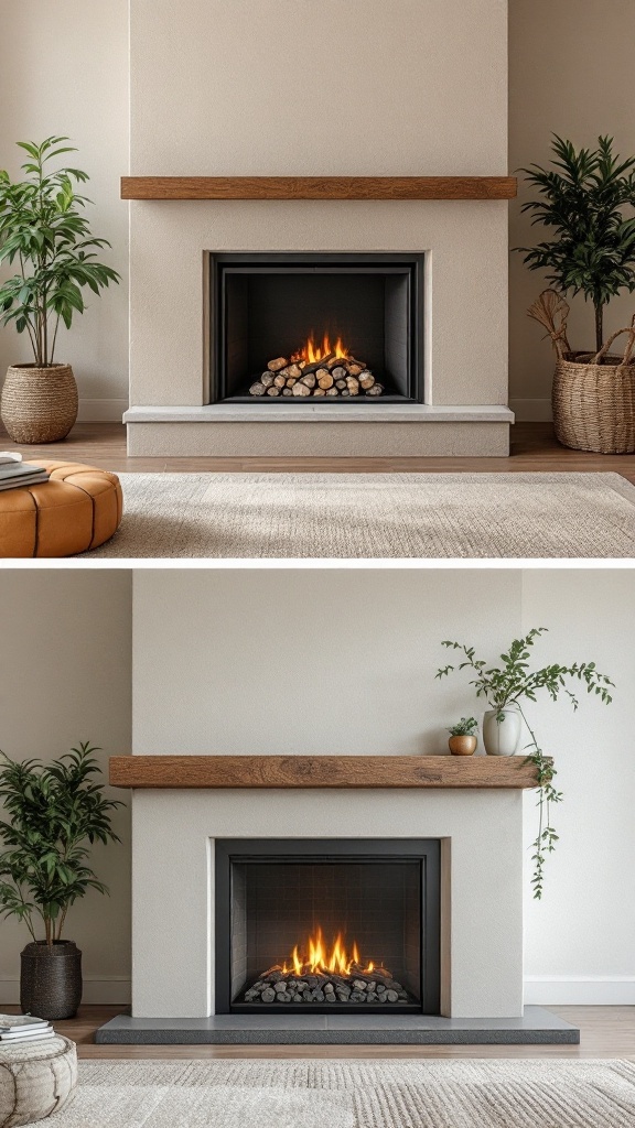 Comparison of modern and rustic stucco fireplace designs