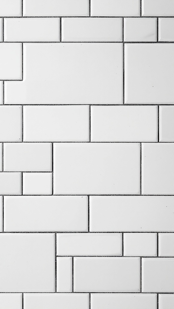 Close-up of white tiles with different shapes and sizes arranged in a pattern
