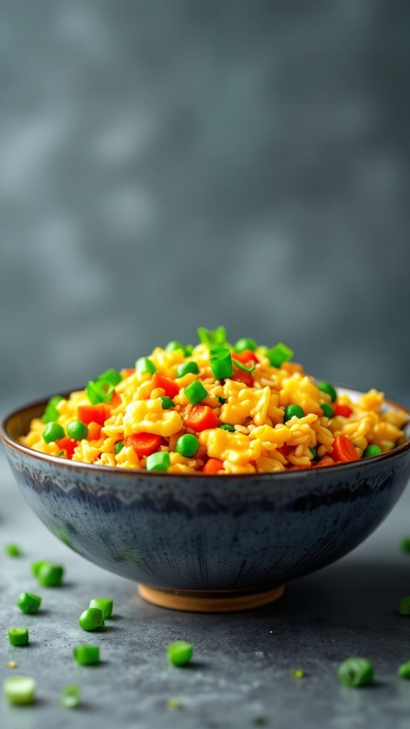 Bowl of Vegetable Fried Rice topped with green onions