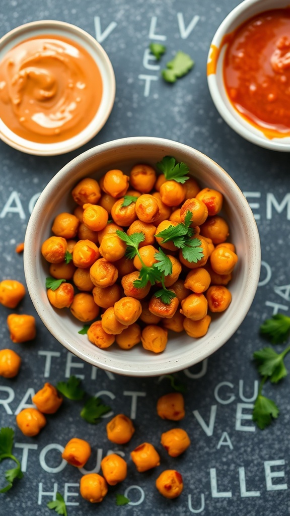 Air Fryer Buffalo Chickpeas in a bowl with cilantro garnish