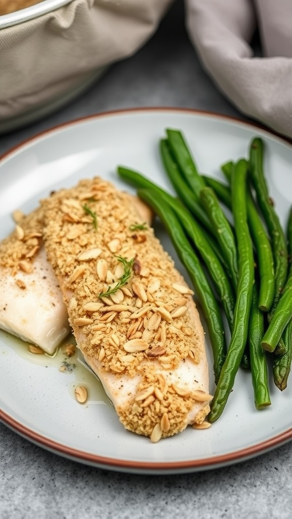 Almond Crusted Tilapia served with green beans