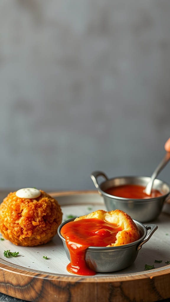 Plate of arancini with sauces